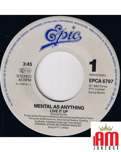 Live It Up [Mental As Anything] - Vinyl 7", 45 RPM, Single, Stereo [product.brand] 1 - Shop I'm Jukebox 