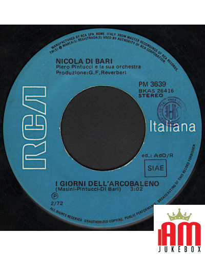 I Giorni Dell'Arcobaleno Era Di Primavera [Nicola Di Bari] - Vinyl 7", 45 RPM, Stereo [product.brand] 1 - Shop I'm Jukebox 