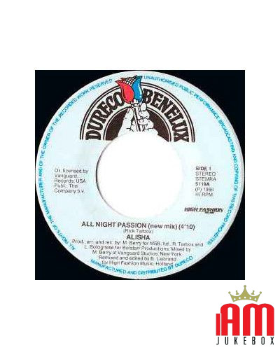 All Night Passion [Alisha] – Vinyl 7", 45 RPM, Single, Stereo [product.brand] 1 - Shop I'm Jukebox 