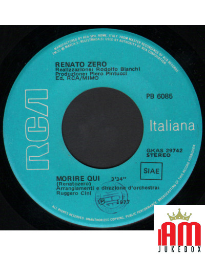 Mi Vendo Morire Qui [Renato Zero] - Vinyl 7", 45 RPM, Stereo [product.brand] 1 - Shop I'm Jukebox 