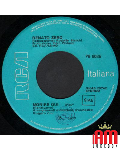 Mi Vendo   Morire Qui [Renato Zero] - Vinyl 7", 45 RPM, Stereo