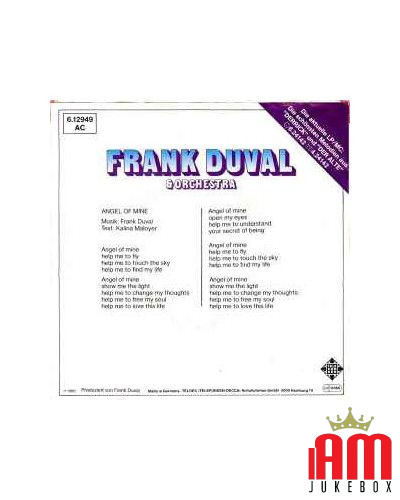 Angel Of Mine [Frank Duval & Orchestra] - Vinyl 7", 45 RPM, Single, Stéréo [product.brand] 1 - Shop I'm Jukebox 