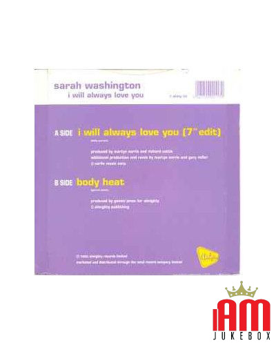 I Will Always Love You (Dance Mix) [Sarah Washington] – Vinyl 7", 45 RPM, Single, Stereo [product.brand] 1 - Shop I'm Jukebox 