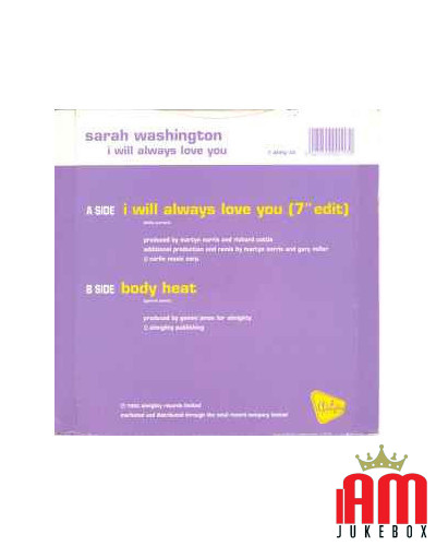 I Will Always Love You (Dance Mix) [Sarah Washington] - Vinyl 7", 45 RPM, Single, Stereo [product.brand] 1 - Shop I'm Jukebox 