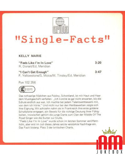 Feels Like I'm In Love [Kelly Marie] - Vinyl 7", 45 RPM, Single, Stereo [product.brand] 1 - Shop I'm Jukebox 