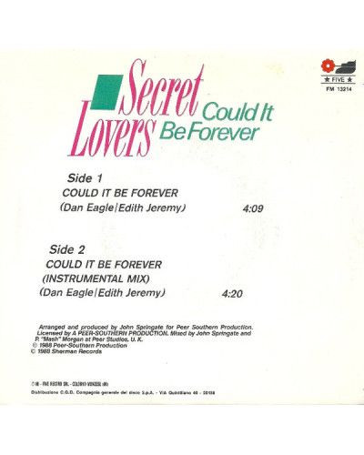 Could It Be Forever [Secret Lovers (2)] - Vinyl 7", 45 RPM, Stereo [product.brand] 1 - Shop I'm Jukebox 