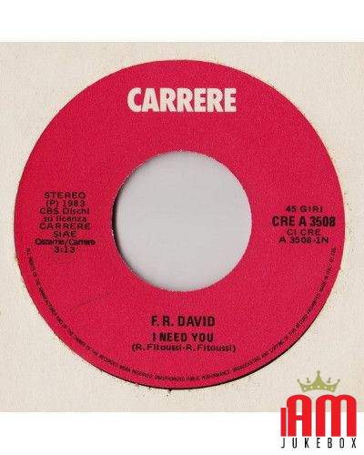 I Need You [FR David] - Vinyl 7", 45 RPM [product.brand] 1 - Shop I'm Jukebox 